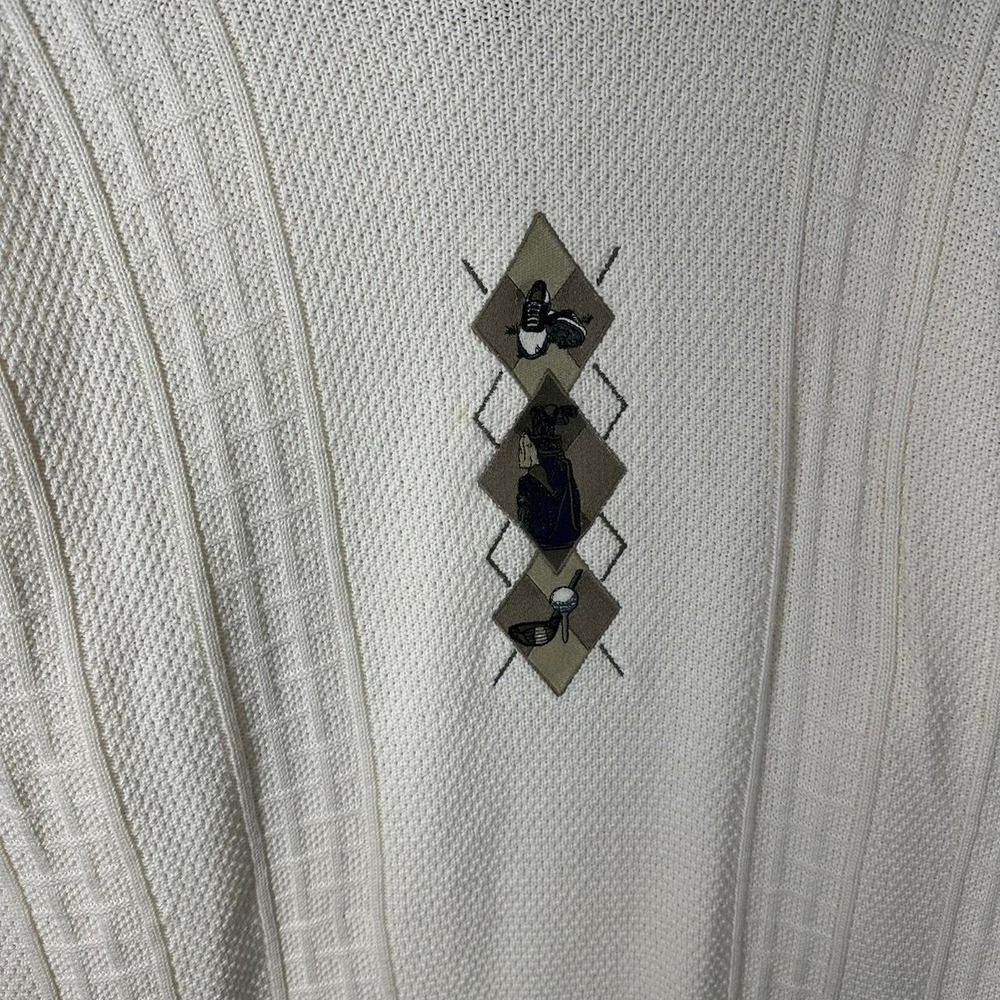 VTG Textured Cotton Golf Embroidered Sweater Ivory Chunky Knit Cotton Adult M - Picture 3 of 7